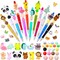 12 Pieces Beadable Pens Kit with Silicone Focal Beads, Animal Style, Black Ink, for DIY School Supplies